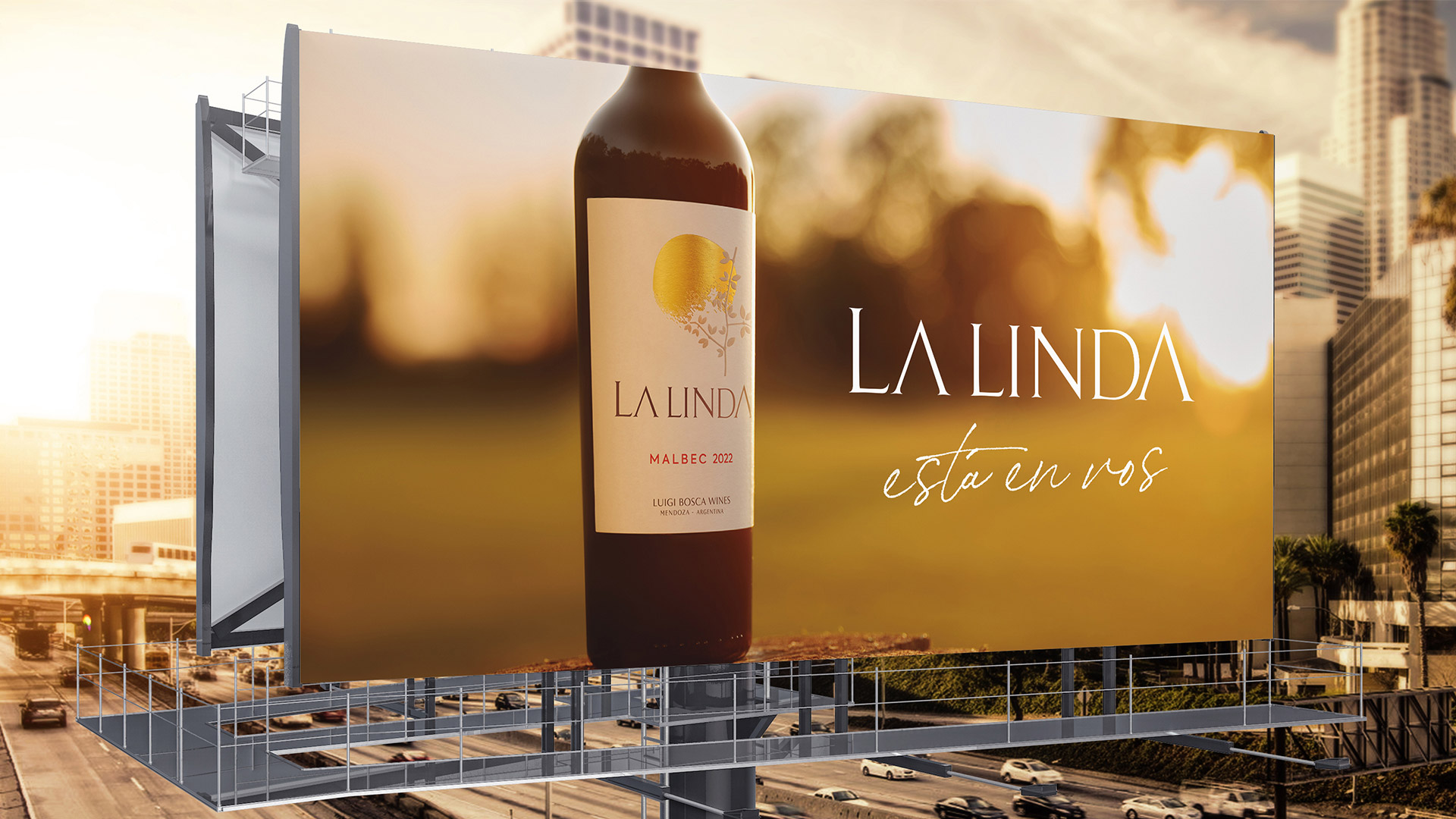 Branding en afiche de vía pública de La Linda sobre avenida principal